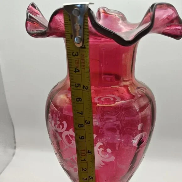 Vintage Cranberry Ruby Flash Cut Glass Vase - Picture 9 of 9